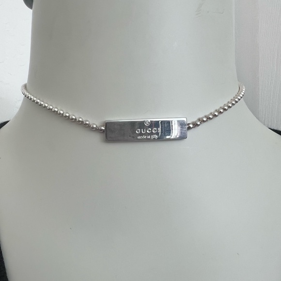 Gucci Logo Plate Ball Chain Necklace Sterling Silver - Picture 1 of 6
